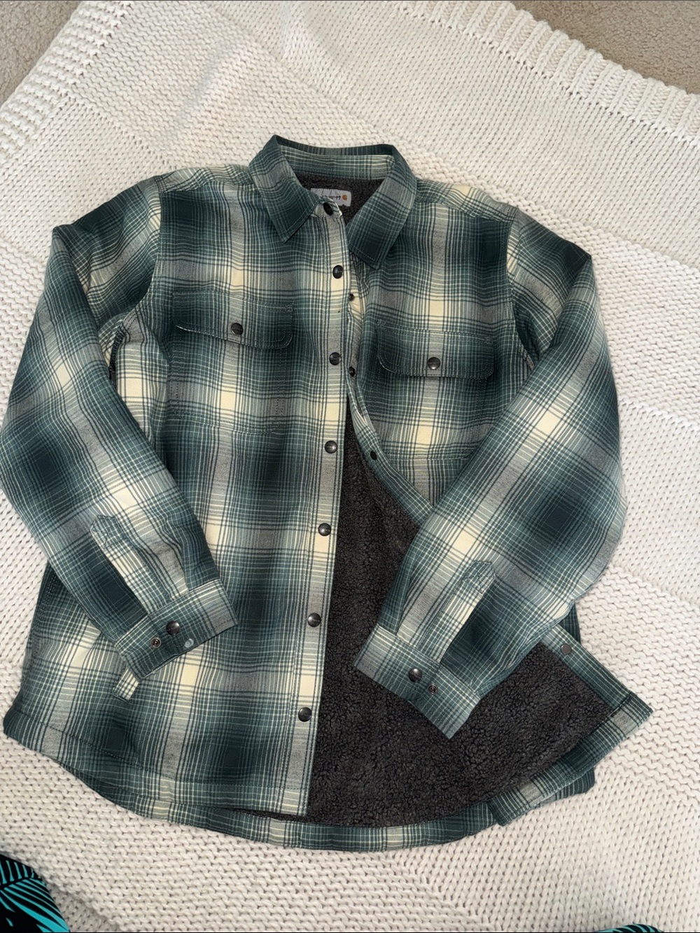 Carhartt Green Plaid and Gray Sherpa-Lined Jacket